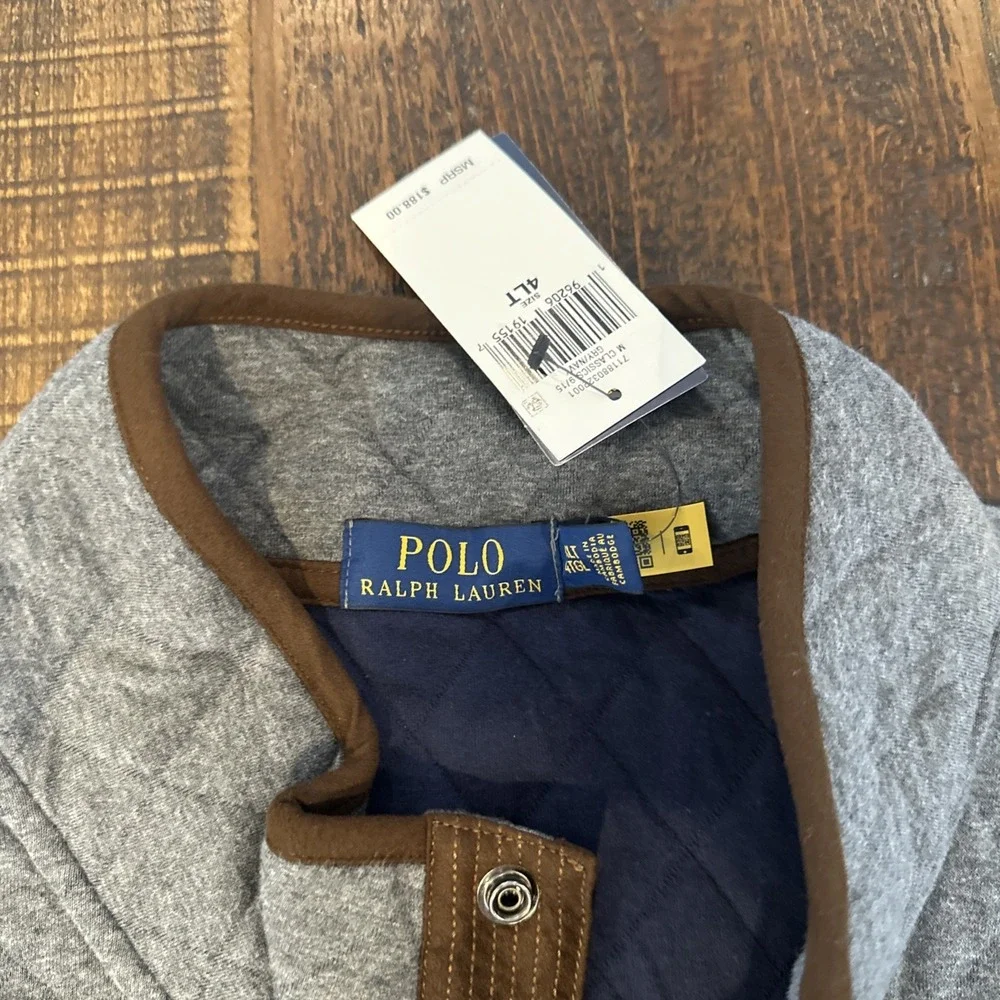 NEW Polo Ralph Lauren Men Quilted Knit Jersey Pullover 4XLT Snap Button Gray NWT